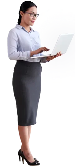 Travel manager reviewing a booking on her laptop